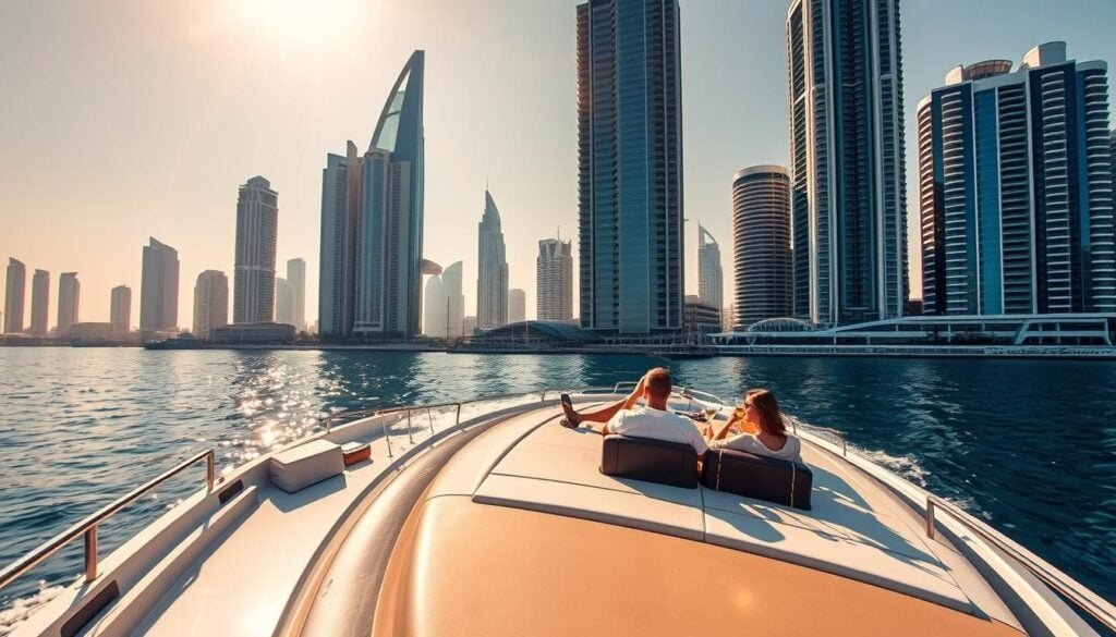Yacht cruising off the Dubai coast